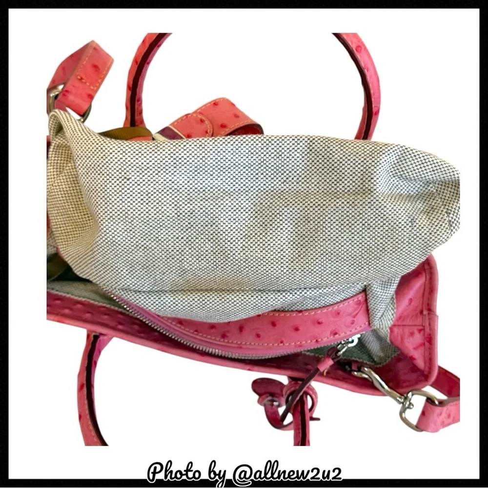 SALE USE BUY NOW Dooney & Bourke Double Handle Ostrich Pattern Pink Satchel - Picture 9 of 16